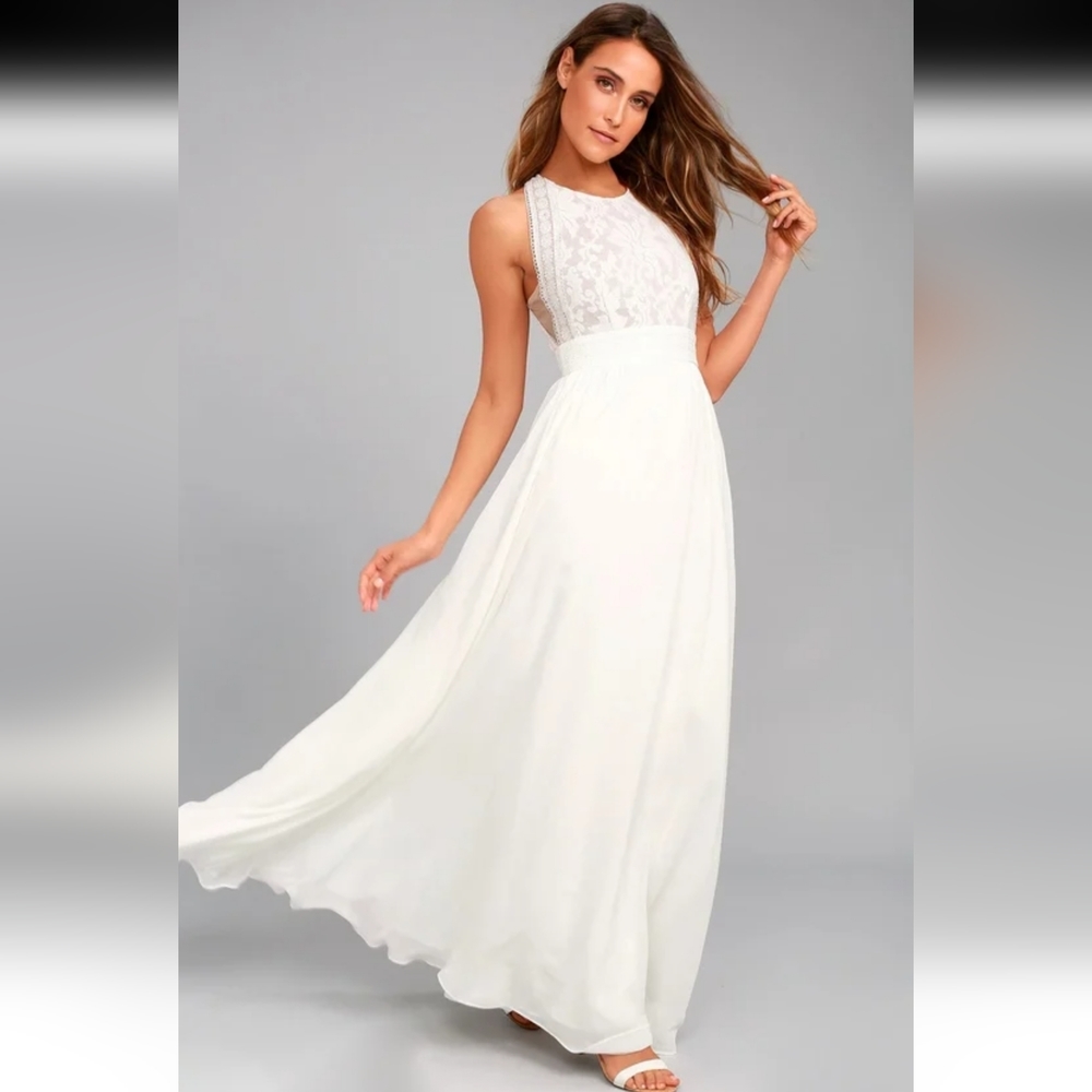 NWT Lulu's Forever And Always White Lace Wedding Maxi Dress Size XL
